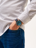 Blue Blue Leather Strap Chronograph Watch  Men