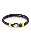 Black Gold-Plated Nautical Charm Black Leather Bracelet  Men