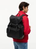 Black Textile Flag Jacquard Flap Backpack  Men