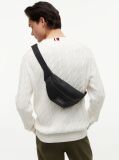 Black Logo Patch Textured Bum Bag  Men
