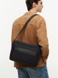 Black Logo Mixed Texture Crossbody Messenger Bag  Men