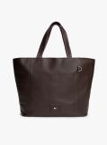 Brown Logo Patch Leather Tote Bag  Men