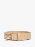 Beige Modern TH Monogram Buckle Leather Belt  Women