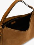 Brown Metal Logo Suede Shoulder Bag  Women