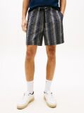 Black Print Poplin Relaxed Bermuda Shorts  Men
