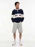 Blue Relaxed Fit Logo Panel Rugby Shirt  Men