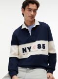 Blue Relaxed Fit Logo Panel Rugby Shirt  Men