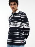 Blue Relaxed Fit Logo Stripe Rugby Shirt  Men