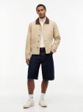 Beige Contrast Collar Canvas Chore Jacket  Men