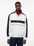 White Colour-Blocked Quarter-Zip Relaxed Sweatshirt  Men
