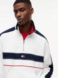 White Colour-Blocked Quarter-Zip Relaxed Sweatshirt  Men