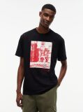 Μαύρο Άνετο T-Shirt Με Σχέδιο  Άνδρες