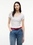 White Essential V-Neck Slim Fit T-Shirt  Women