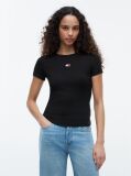 Μαύρο Κοντομάνικο T-Shirt Ριμπ Σε Slim Γραμμή  Γυναίκες