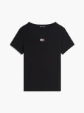 Μαύρο Κοντομάνικο T-Shirt Ριμπ Σε Slim Γραμμή  Γυναίκες