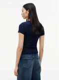 Μπλε Κοντομάνικο T-Shirt Ριμπ Σε Slim Γραμμή  Γυναίκες