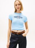 Μπλε T-Shirt Ribbed Σε Στενή Γραμμή Με Σημαία  Γυναίκες