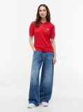 Red Pointelle Flag Short Sleeve Polo Jumper  Women