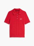 Red Pointelle Flag Short Sleeve Polo Jumper  Women