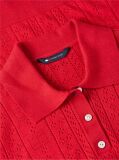 Red Pointelle Flag Short Sleeve Polo Jumper  Women