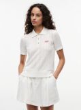 White Pointelle Flag Short Sleeve Polo Jumper  Women