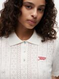 White Pointelle Flag Short Sleeve Polo Jumper  Women