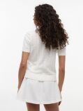 White Pointelle Flag Short Sleeve Polo Jumper  Women