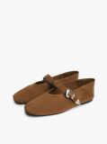 Brown Suede Buckle Square Toe Ballerinas  Women