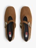 Brown Suede Buckle Square Toe Ballerinas  Women