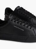 Black Pebble Grain Court Trainers  Men