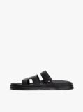 Black Premium Leather Cutout Sandals  Men