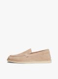 Beige Debossed Logo Topstitch Suede Loafers  Men