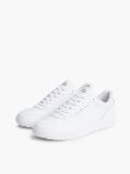 White Mixed Texture Basketball Trainers With Leather  Men
