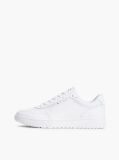 White Mixed Texture Basketball Trainers With Leather  Men
