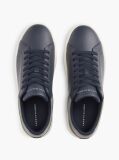 Blue Mixed Texture Court Sneakers With Leather  Men