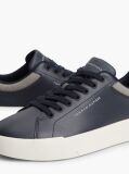 Blue Mixed Texture Court Sneakers With Leather  Men