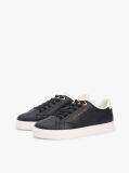 Black Leather Metallic Logo Cupsole Trainers  Women