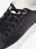 Black Leather Metallic Logo Cupsole Trainers  Women