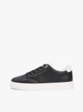 Black Leather Metallic Logo Cupsole Trainers  Women