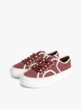 Red Contrast Piping Canvas Platform Trainers  Women