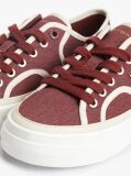 Red Contrast Piping Canvas Platform Trainers  Women