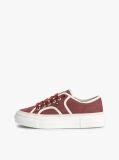 Red Contrast Piping Canvas Platform Trainers  Women