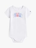 White Logo Snap Button Short Sleeve Bodysuit  Newborn