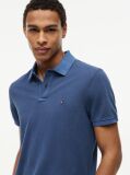 Blue Garment Dyed Flag Embroidery Regular Polo  Men