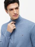 Blue Mock Turtleneck Zip-Thru Cardigan  Men