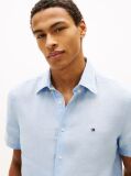 Blue Regular Fit Washed Linen Short Sleeve Shirt  Men