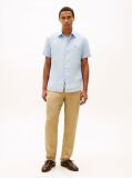 Blue Regular Fit Washed Linen Short Sleeve Shirt  Men
