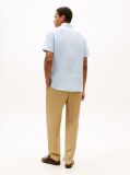 Blue Regular Fit Washed Linen Short Sleeve Shirt  Men