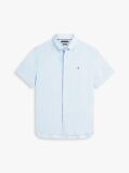 Blue Regular Fit Washed Linen Short Sleeve Shirt  Men