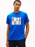 Blue Multicolour Logo Graphic Crew Neck T-Shirt  Men